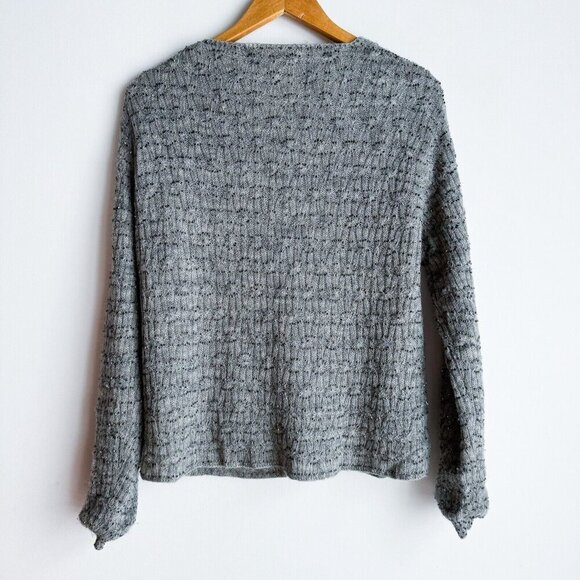 Vintage 90s Gray wool Fully Beaded Cardigan M - Picture 7 of 10